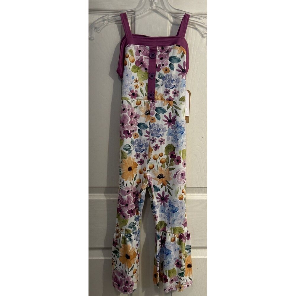 NWT Pique Boutique Princess Line Girls‎ 5/6 Bellbottom Jumpsuit Floral